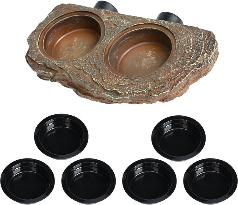 Oiibo Magnetic Reptile Feeder Ledge, Crested Gecko Feeding Ledge with 6PCS Food Cups Reptile Food Dish Water Bowl Tank Accessories for Bearded Dragon Chameleon Lizard Snake - Image 1
